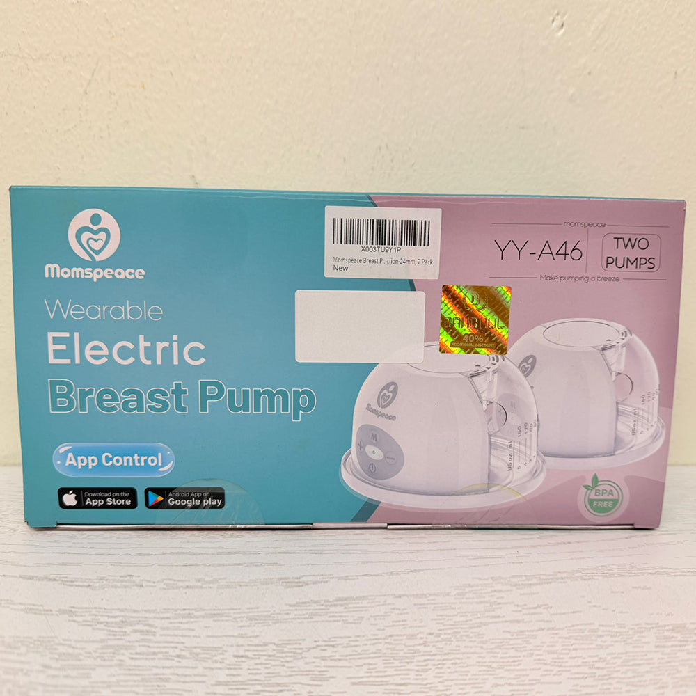 Momspeace YY-A46 Hands-Free Wearable Electric Breast Pump – 2 Pack, 24mm, App-Controlled (Brand New)