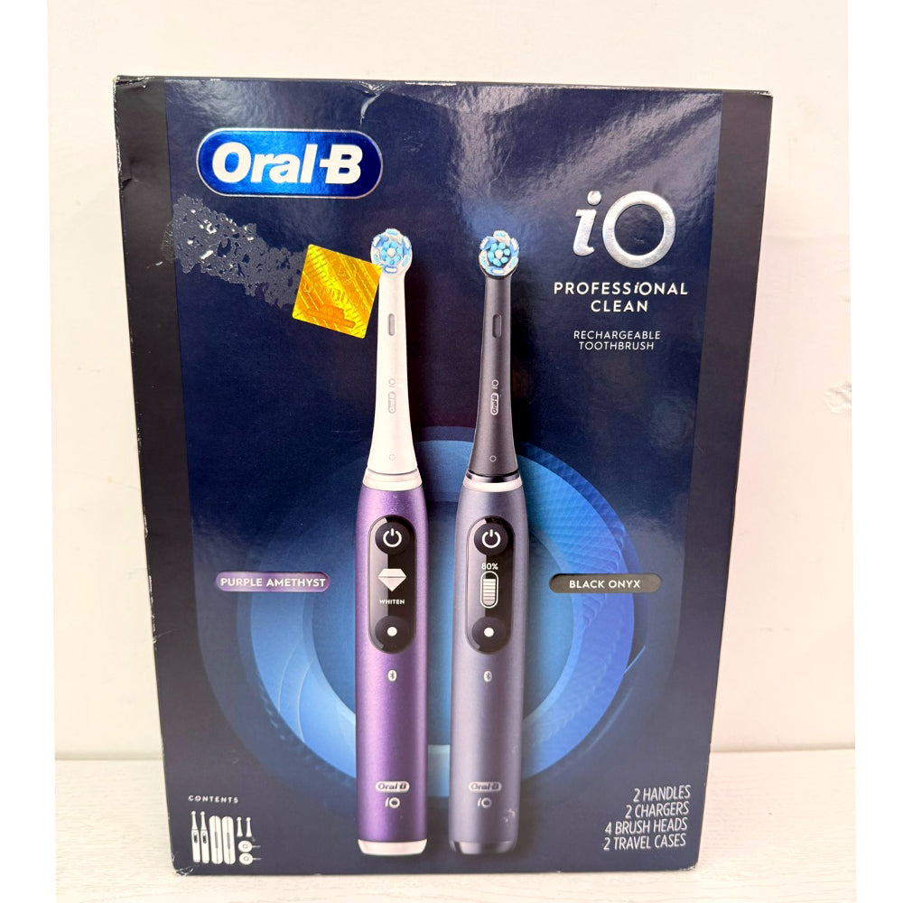 Oral-B iO Series 7s Electric Toothbrush Set – 2 Handles (Purple Amethyst & Black Onyx), 4 Brush Heads, 2 Chargers, 2 Travel Cases – Brand New
