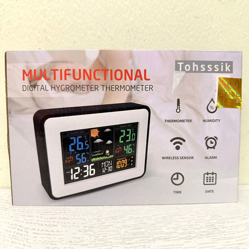 Tohsssik Weather Station – Indoor/Outdoor Thermometer & Hygrometer with Barometer, Wireless Sensor, and Adjustable Backlight – Brand New