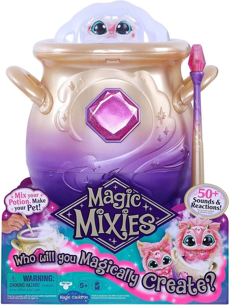 Magic Mixies Magical Misting Cauldron with Interactive 8-inch Pink Plush Toy - 50+ Sounds and Reactions, Multicolor (Brand New)