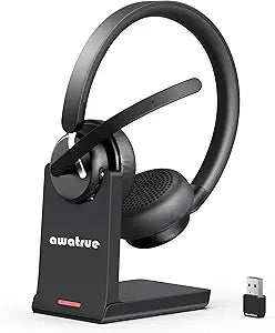 Wireless Headset, Bluetooth Headset with AI Noise Cancelling Microphone; Charging Base (Open Box)