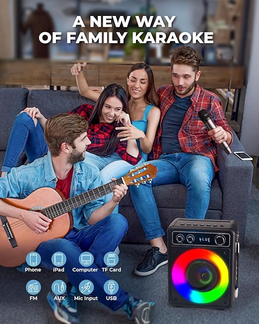 Karaoke Machine, Portable Bluetooth Karaoke Speaker with 2 Wireless Microphones (Brand New)