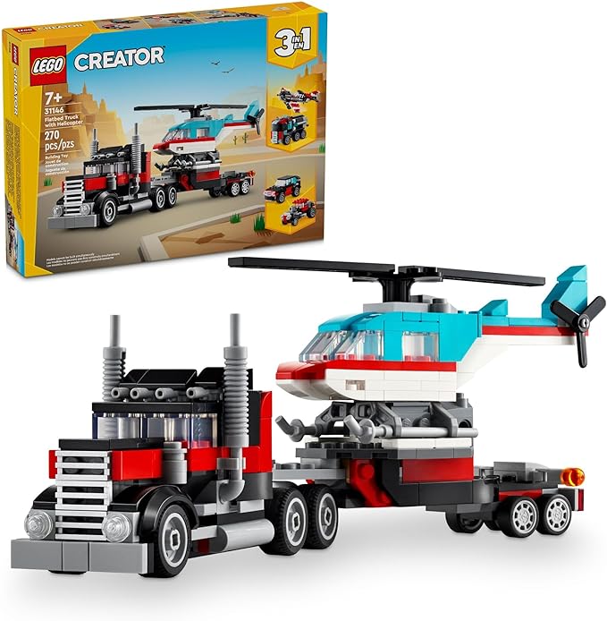 LEGO Creator 3-in-1 Flatbed Truck with Helicopter Toy (31146) (Brand New)