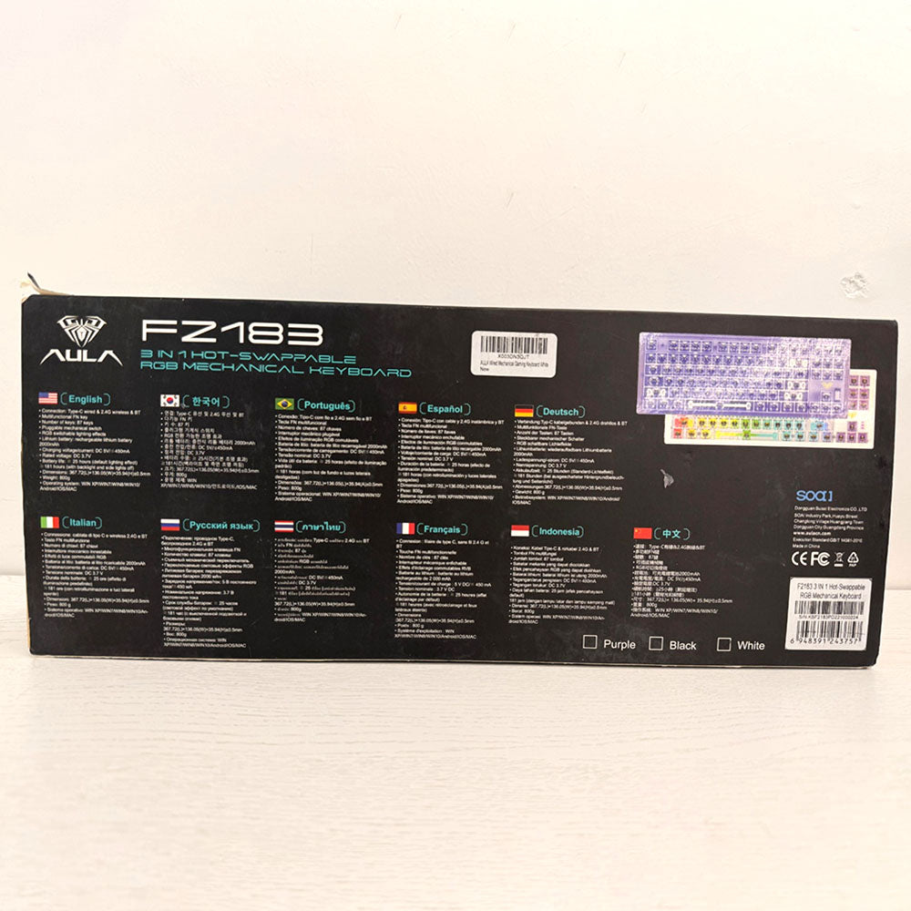 AULA FZ183 Wireless Mechanical Keyboard – 3-in-1 Hot-Swappable RGB Gaming Keyboard with Transparent Keycaps (Brand New)