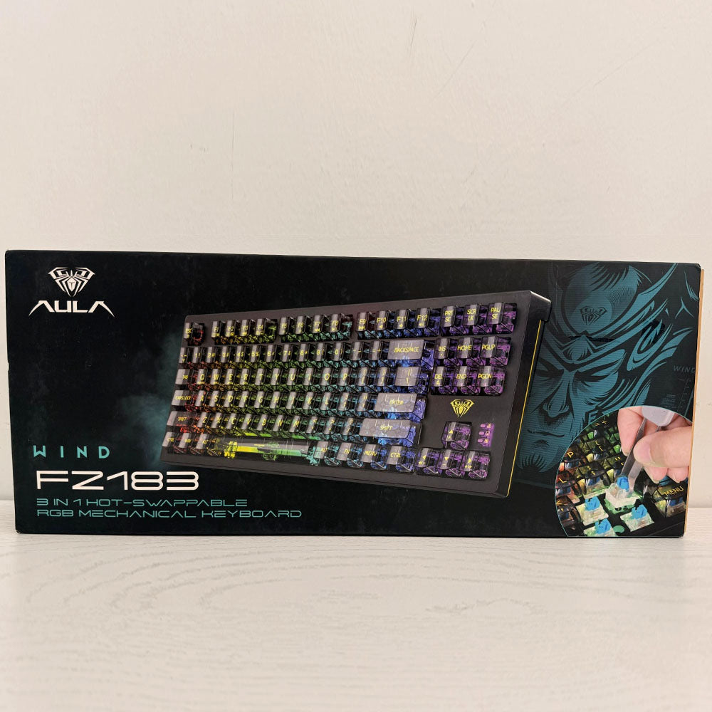 AULA FZ183 Wireless Mechanical Keyboard – 3-in-1 Hot-Swappable RGB Gaming Keyboard with Transparent Keycaps (Brand New)