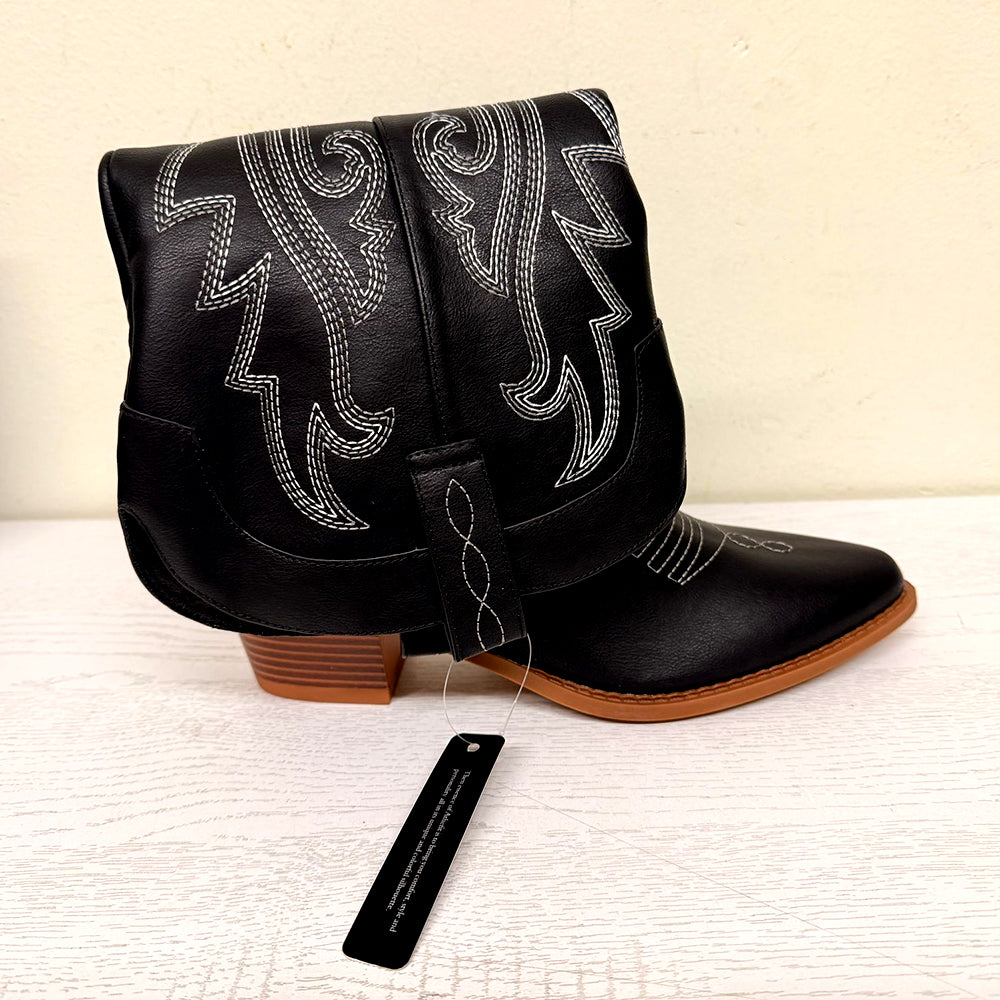 Athlefit Women's Embroidered Cowgirl Boots - Black, Size 9 - Brand New(Damaged Box)