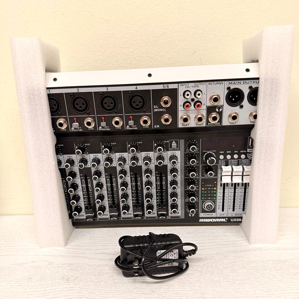 6-Channel Professional Audio Mixer – USB Interface, 16-Bit DSP, Reverb, Phantom Power – Lightly Used