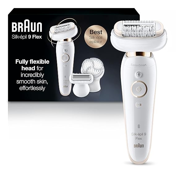 Braun Epilator Silk-épil 9 9-030 – Hair Removal Device for Women &amp; Men, Flexible Head, Shaver &amp; Trimmer, Wet &amp; Dry, Cordless &amp; Rechargeable, with Body Massage Pad