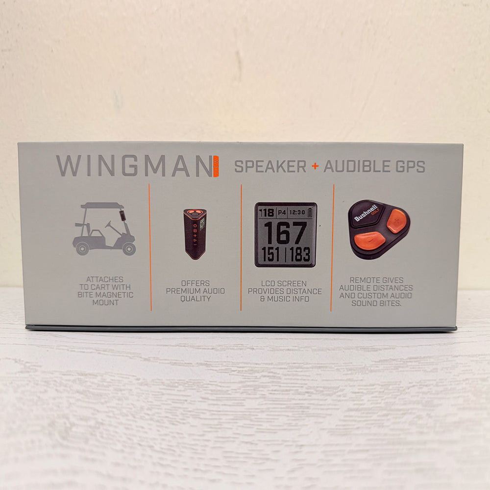 Bushnell Wingman View Golf GPS Speaker – Bluetooth Speaker with Audible GPS Distances, LCD Display, and Magnetic Cart Mount (Brand New)