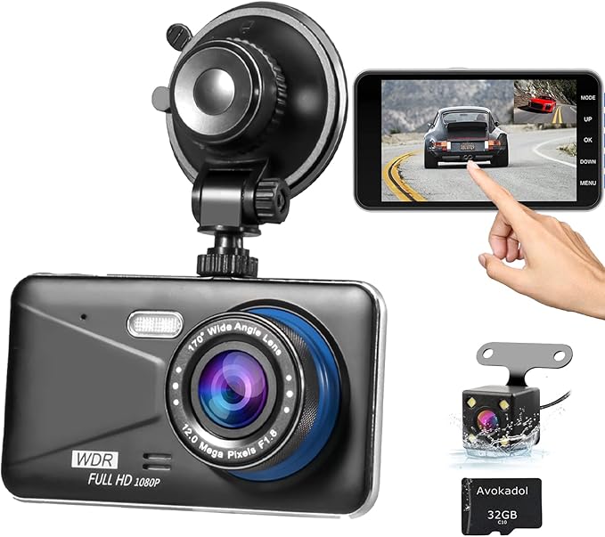 Dash Cam Front and Rear: Dual Car Camera with 32G SD Card (Open Box)