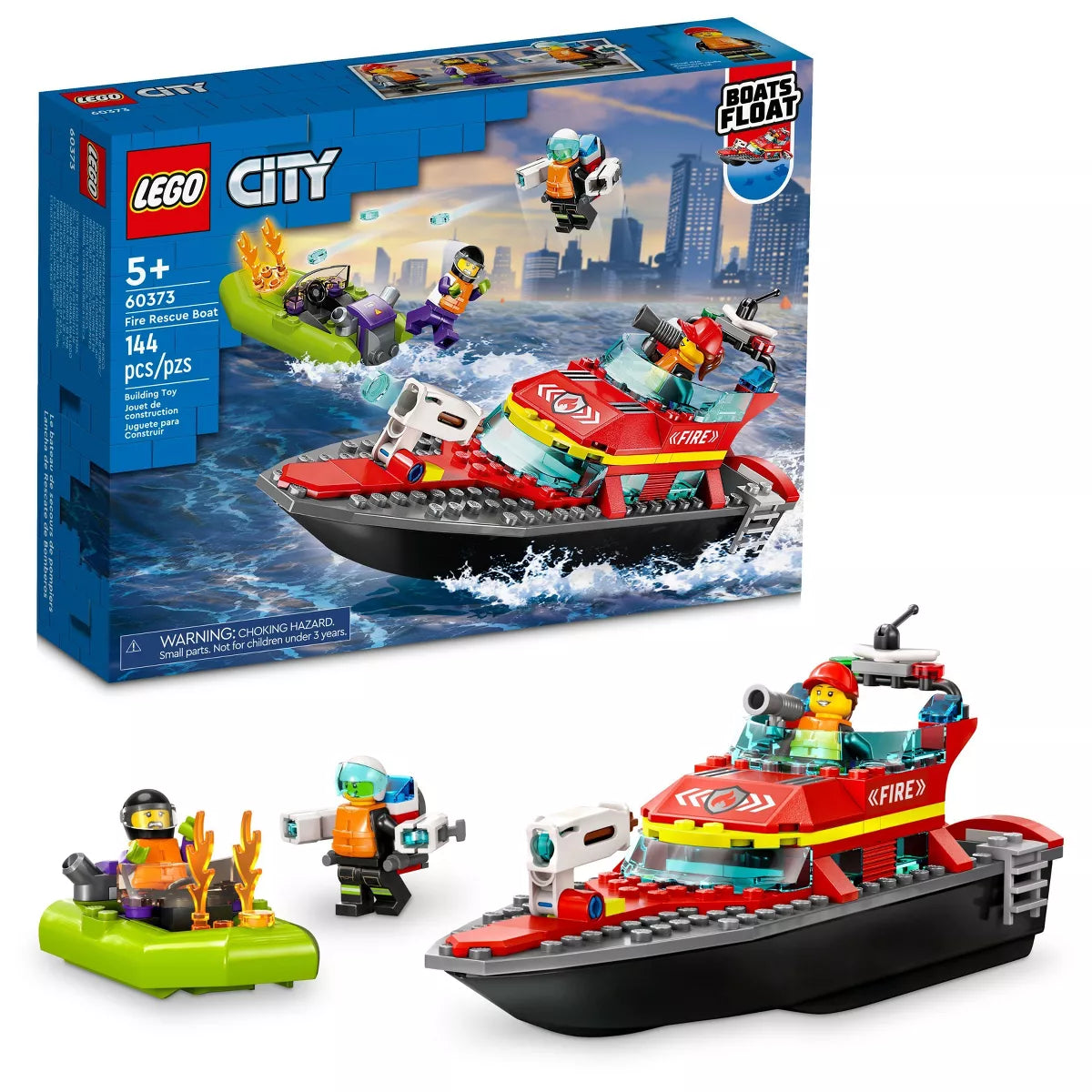 LEGO City Fire Rescue Boat Toy, Floats on Water Set (60373)