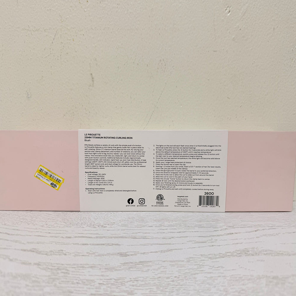 L'ANGE HAIR Le Pirouette 25MM Titanium Rotating Curling Iron – Blush (Brand New)