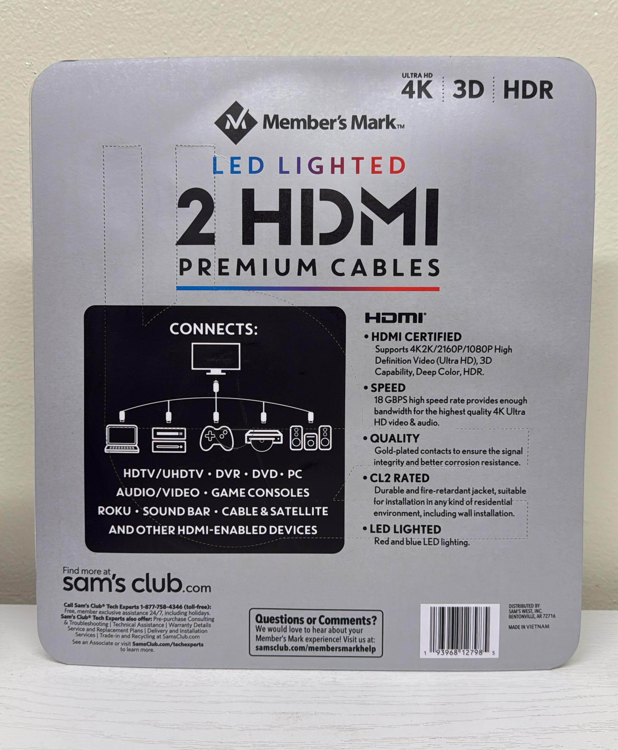 Member's Mark 9' LED Lighted HDMI Premium Cables