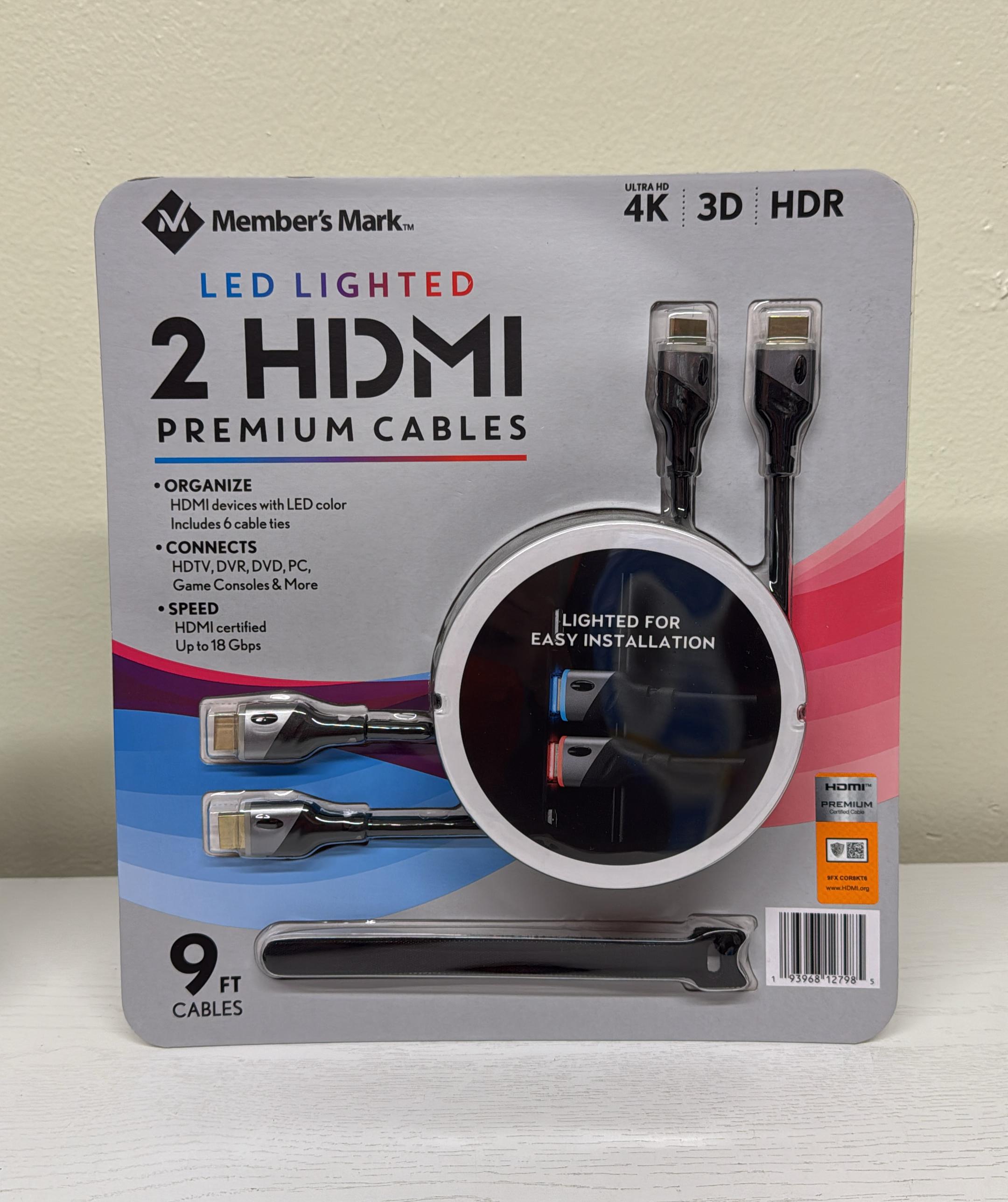 Member's Mark 9' LED Lighted HDMI Premium Cables