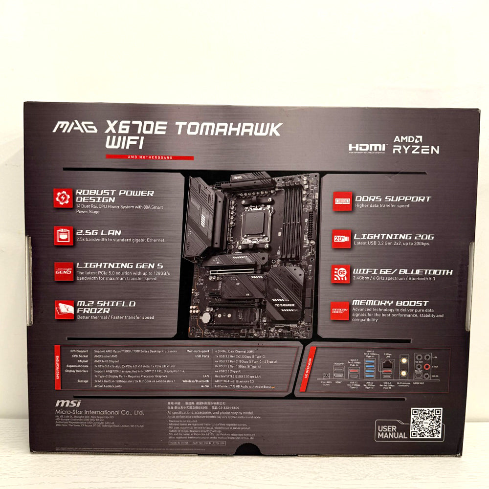 MSI MAG X670E TOMAHAWK WIFI Gaming Motherboard – AMD X670E Chipset, Socket AM5, DDR5, PCIe 5.0, Wi-Fi 6E (Brand New)