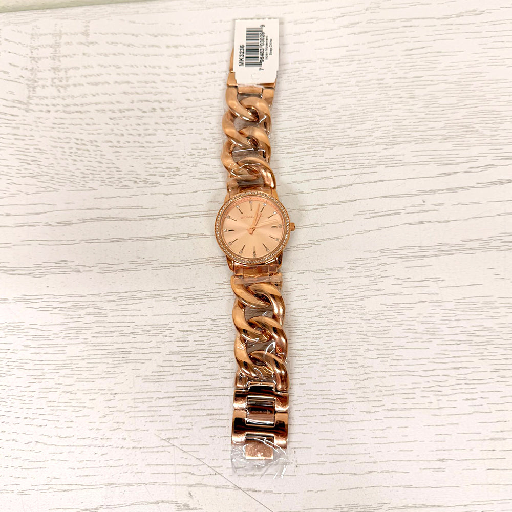 Michael Kors MK3236 Lady Nini Rose Gold Stainless Steel Chain-Link Watch – Brand New
