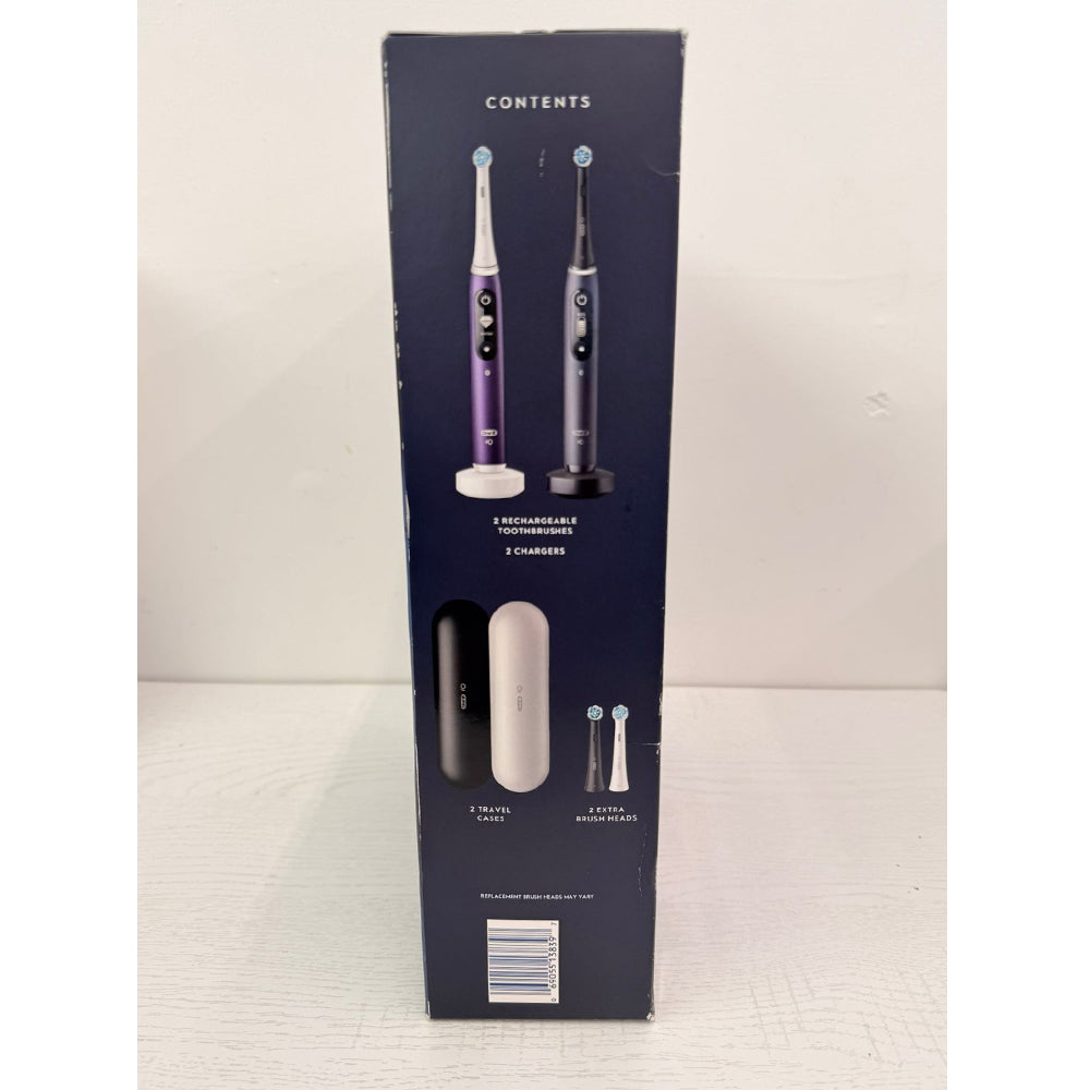 Oral-B iO Series 7s Electric Toothbrush Set – 2 Handles (Purple Amethyst & Black Onyx), 4 Brush Heads, 2 Chargers, 2 Travel Cases – Brand New