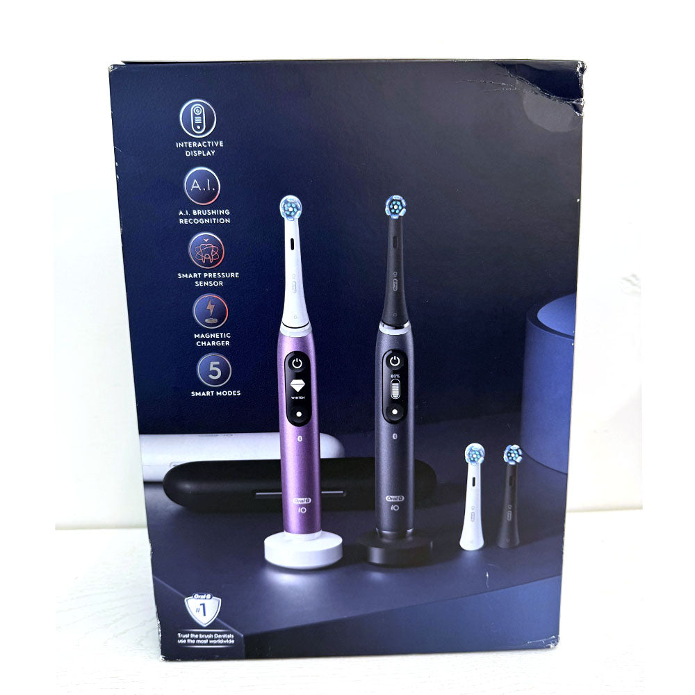 Oral-B iO Series 7s Electric Toothbrush – Purple Amethyst & Black Onyx, 4 Brush Heads, 2 Chargers, 2 Travel Cases (Brand New)
