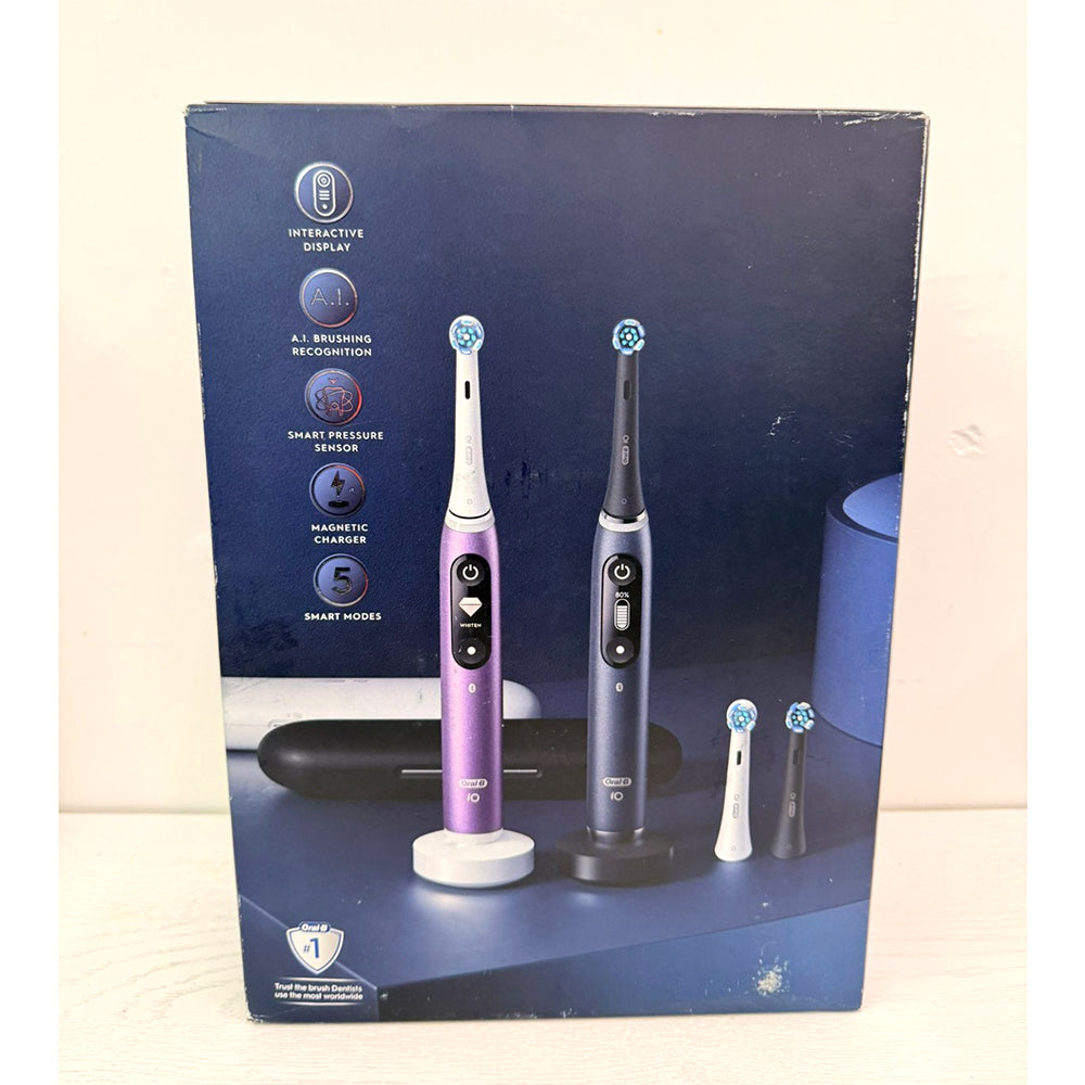 Oral-B iO Series 7s Electric Toothbrush Set – 2 Handles (Purple Amethyst & Black Onyx), 4 Brush Heads, 2 Chargers, 2 Travel Cases – Brand New