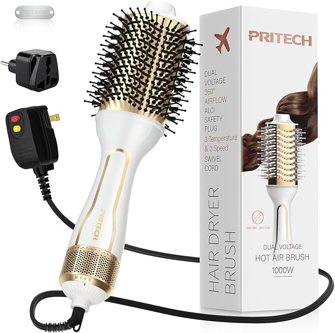 PRITECH 4-in-1 Ionic Hot Air Brush, 1000W Blow Dryer