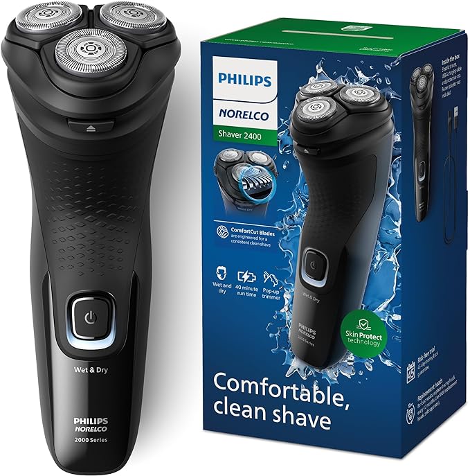 Philips Norelco Shaver 2400 – Rechargeable Cordless Electric Shaver with Pop-Up Trimmer