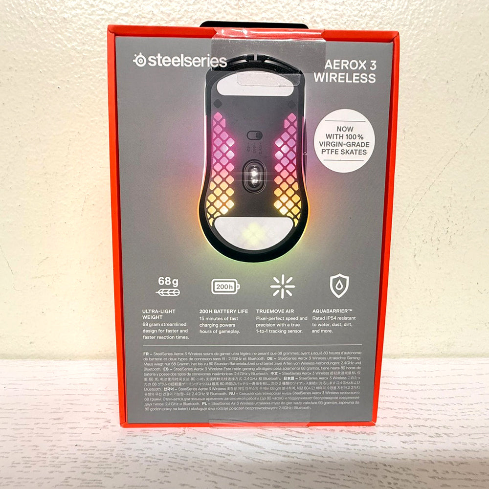 SteelSeries Aerox 3 Wireless Ultra Lightweight RGB Gaming Mouse – 2022 Onyx Edition (68g, TrueMove Air Sensor, 200-Hour Battery) - Brand New