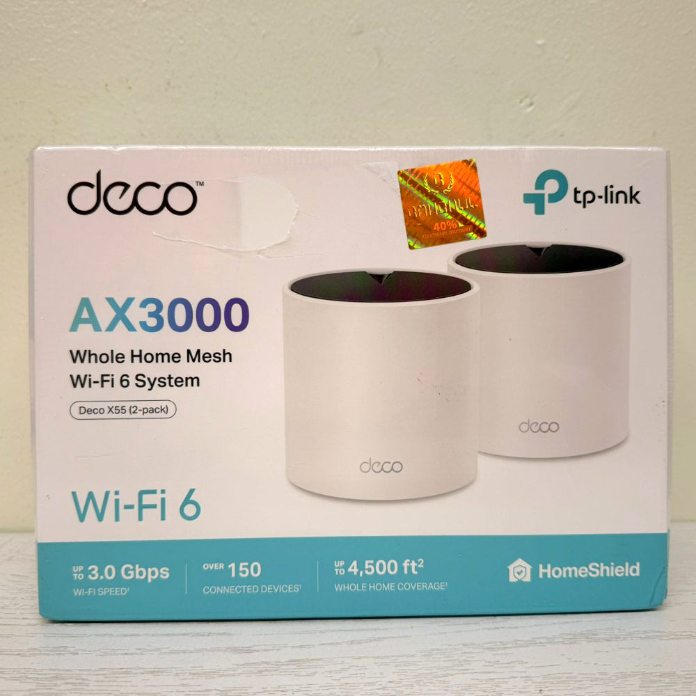 TP-Link Deco AX3000 Whole Home Mesh WiFi 6 System (Deco X55, 2-Pack) – Covers up to 4,500 Sq.Ft, 3 Gigabit Ports/Unit, Ethernet Backhaul, HomeShield, Alexa Compatible – Brand New