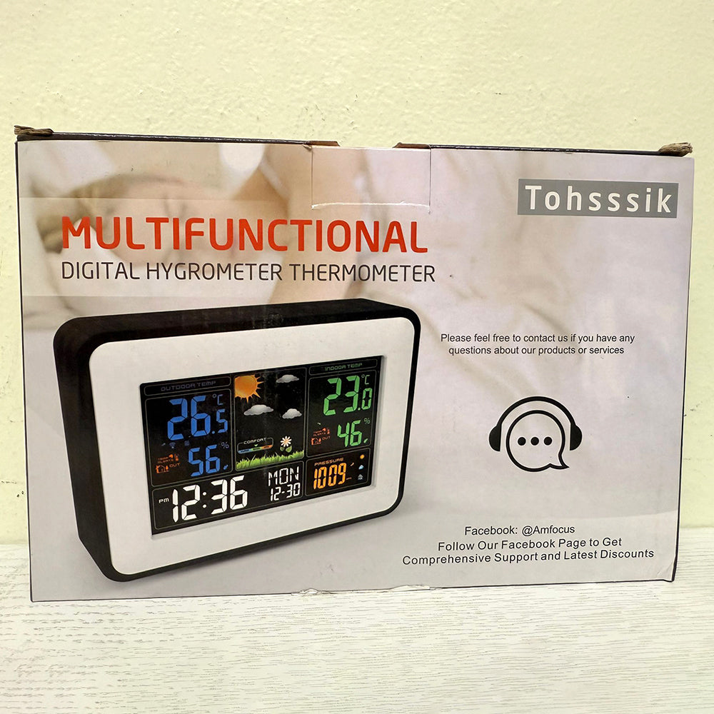 Tohsssik Weather Station – Indoor/Outdoor Thermometer & Hygrometer with Barometer, Wireless Sensor, and Adjustable Backlight – Brand New