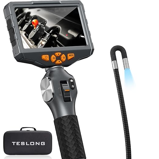 Teslong Two-Way Articulating Borescope with Light – 5-Inch IPS Endoscope Inspection Camera for Auto Mechanics