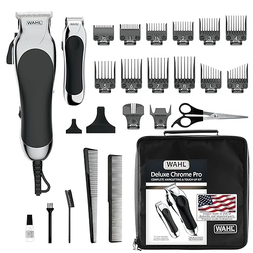 Wahl Clipper USA Deluxe Corded Chrome Pro Haircutting Kit (Model 79524-5201M)