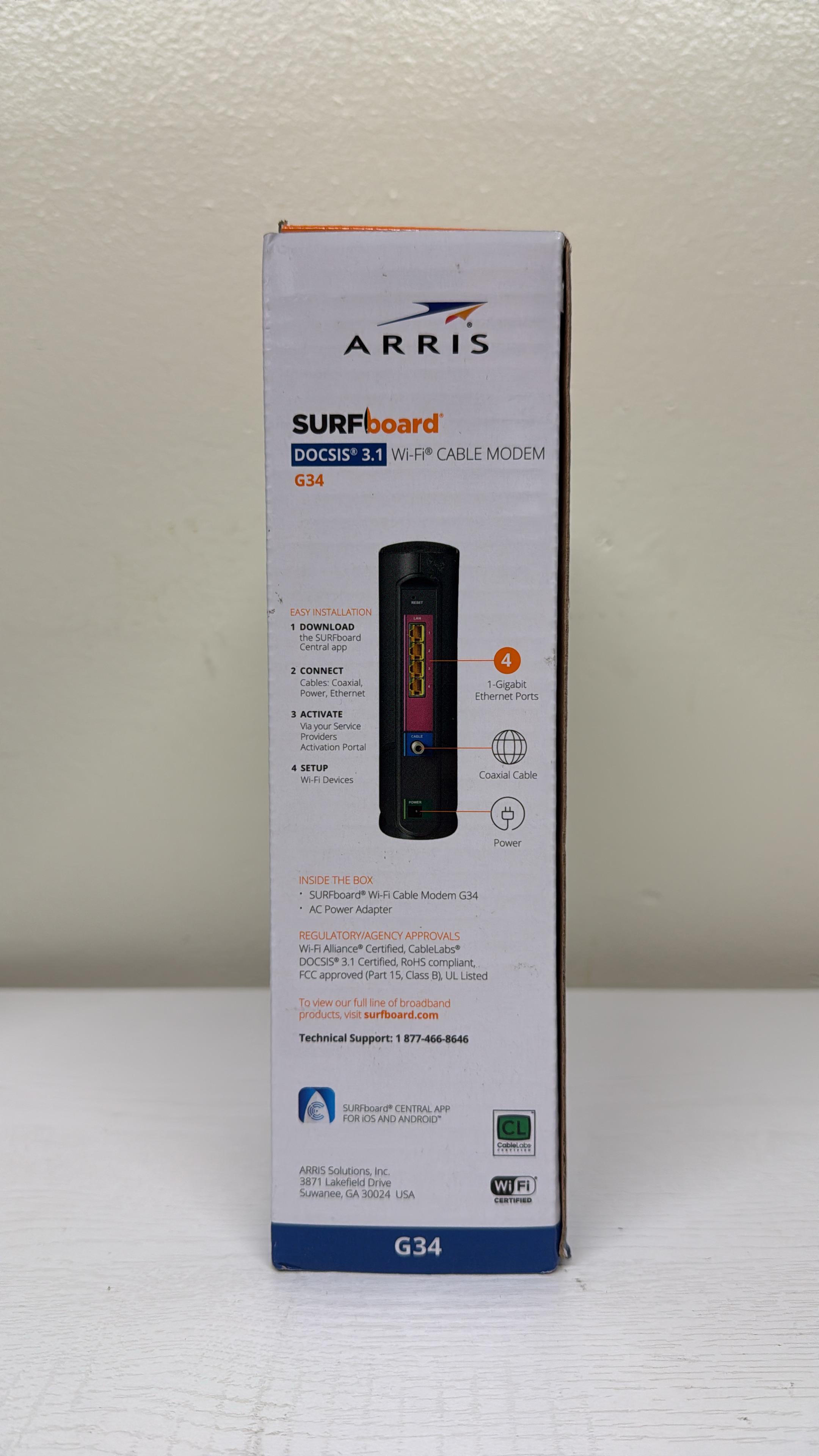 ARRIS G34 Cable Modem Router Combo - DOCSIS 3.1 Gigabit WiFi 6 (AX3000) (Lightly Used)