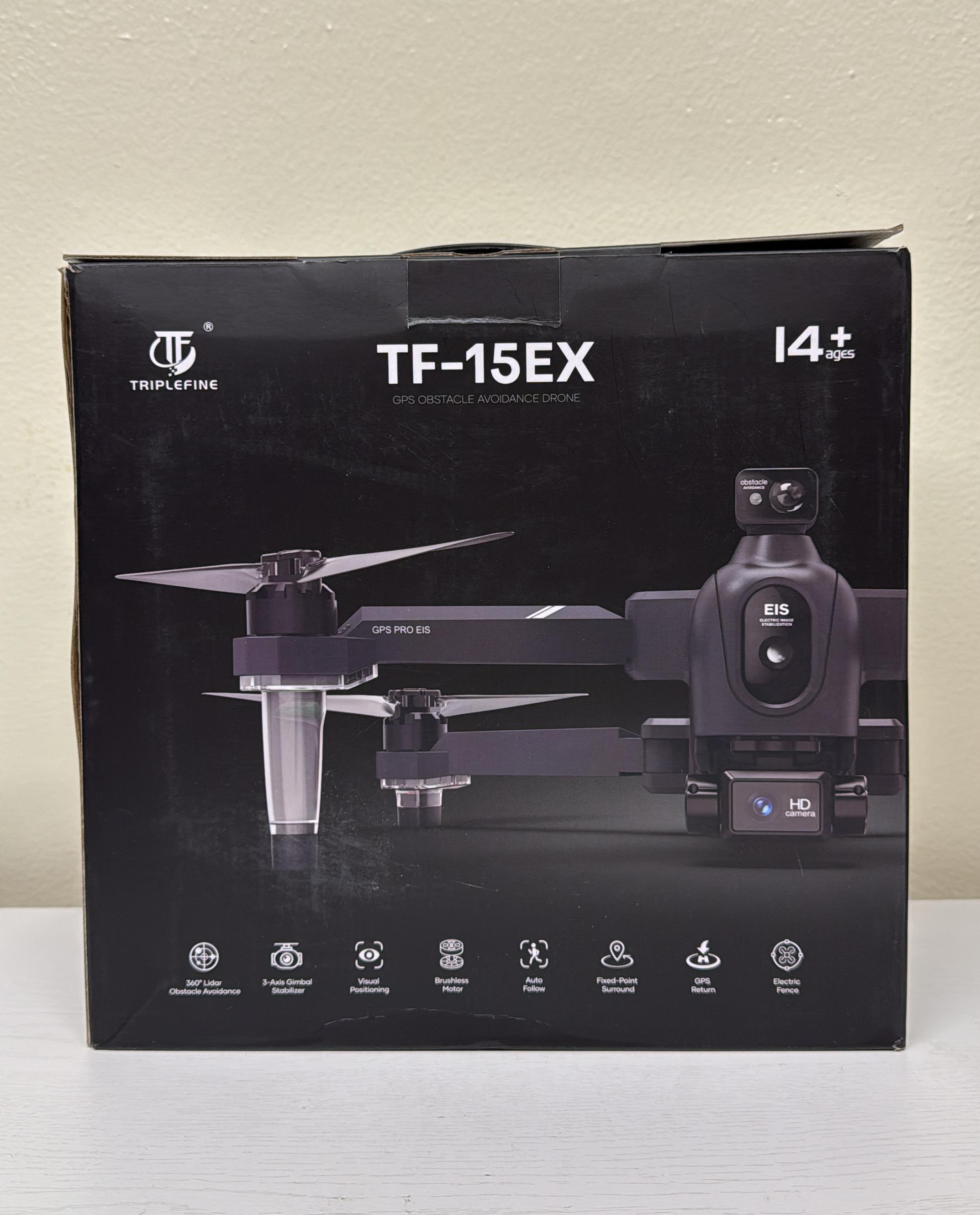 TF15-EX 3-Axis Gimbal Drone with Camera - Obstacle Avoidance, 4K Video, 75 Minutes Flight Time, 11,000 ft Range, Integrated Remote ID (Heavy Used)