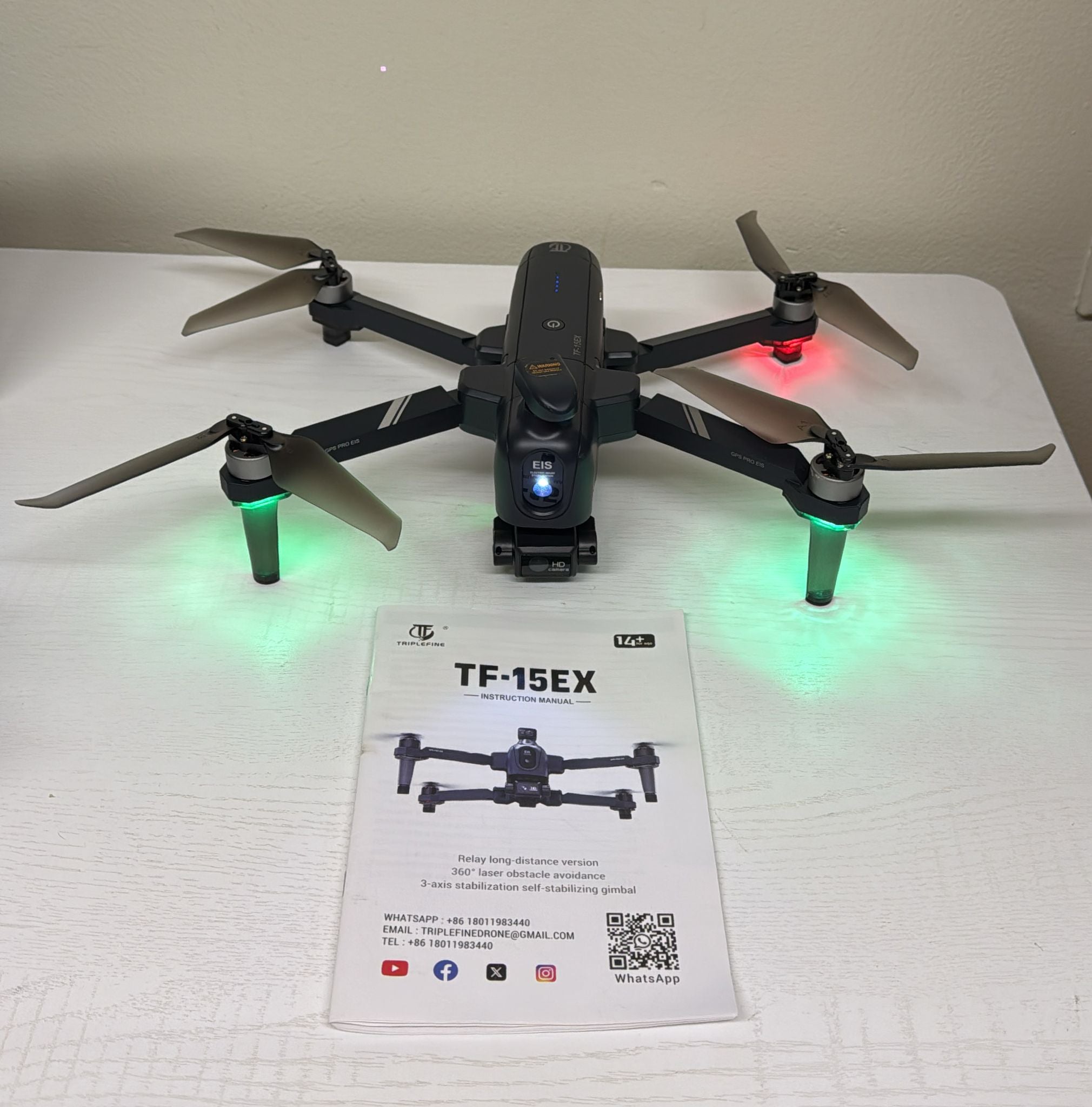 TF15-EX 3-Axis Gimbal Drone with Camera - Obstacle Avoidance, 4K Video, 75 Minutes Flight Time, 11,000 ft Range, Integrated Remote ID (Heavy Used)