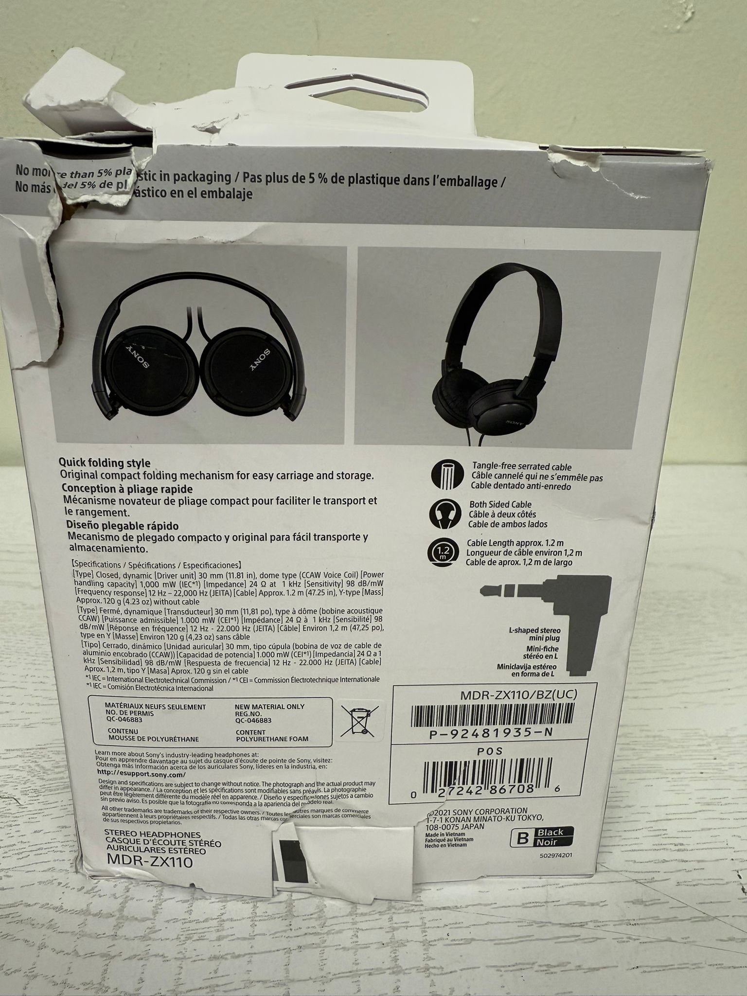 Sony ZX Series Wired On-Ear Headphones, Black MDR-ZX110 (Brand New)