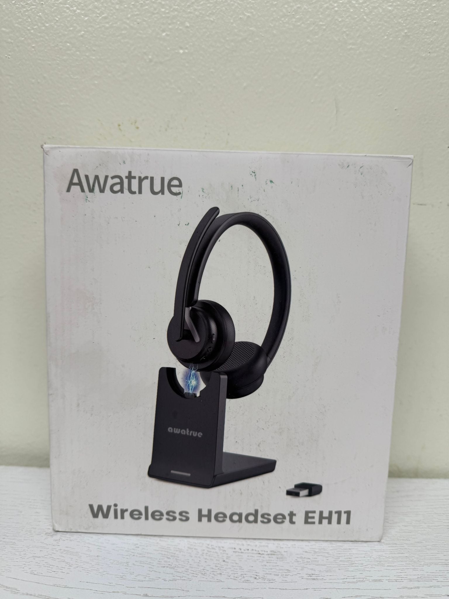 Wireless Headset, Bluetooth Headset with AI Noise Cancelling Microphone; Charging Base (Open Box)