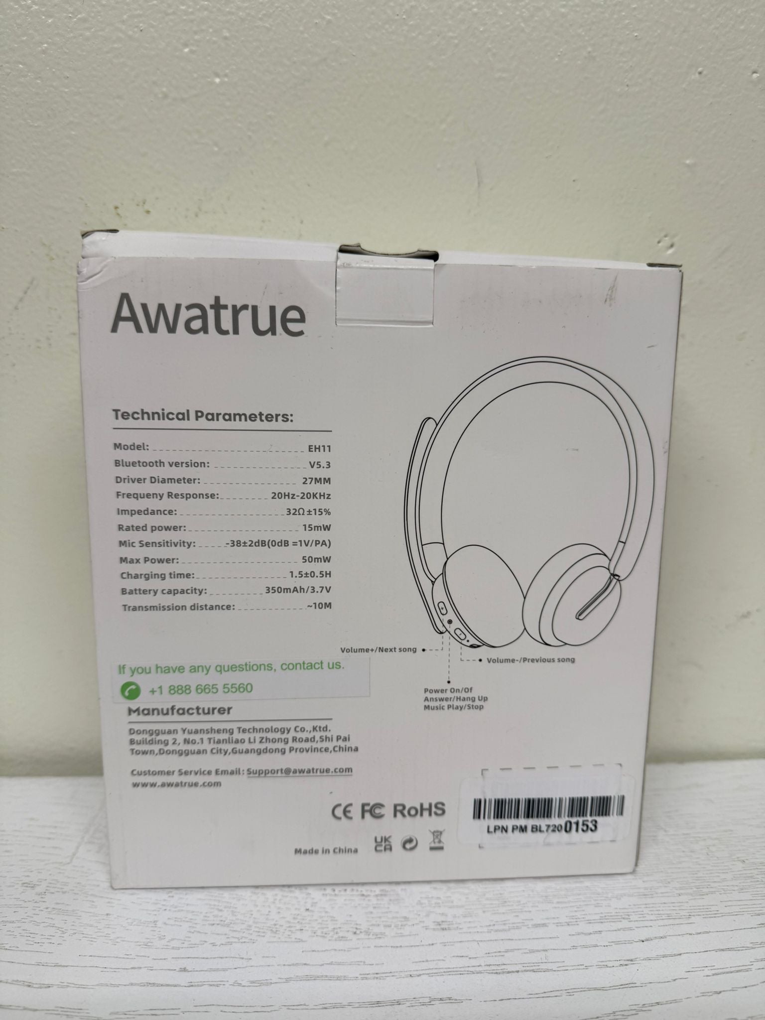 Wireless Headset, Bluetooth Headset with AI Noise Cancelling Microphone; Charging Base (Open Box)