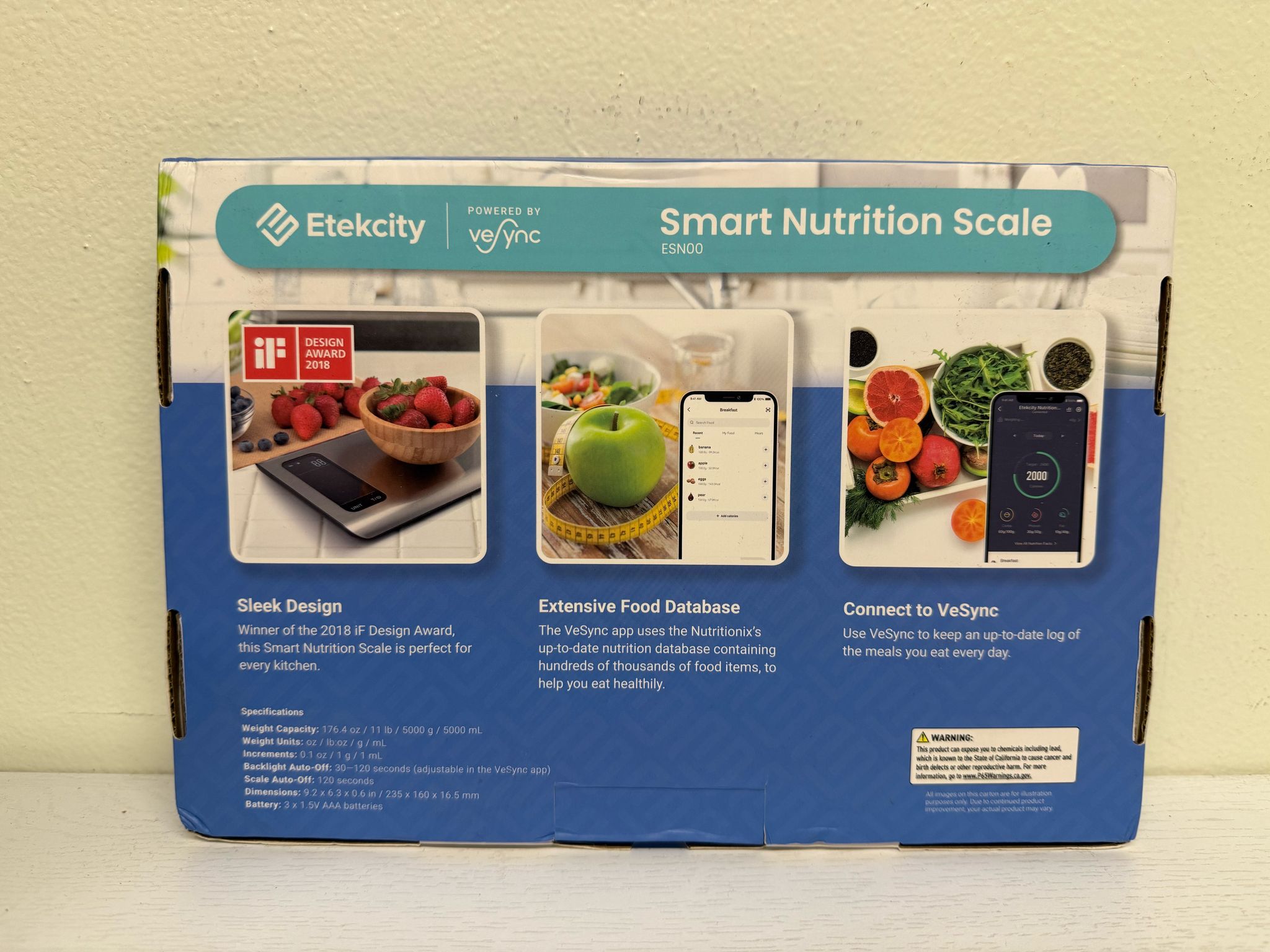 Etekcity Smart Food Kitchen Scale with Nutritional Calculator (Brand New)