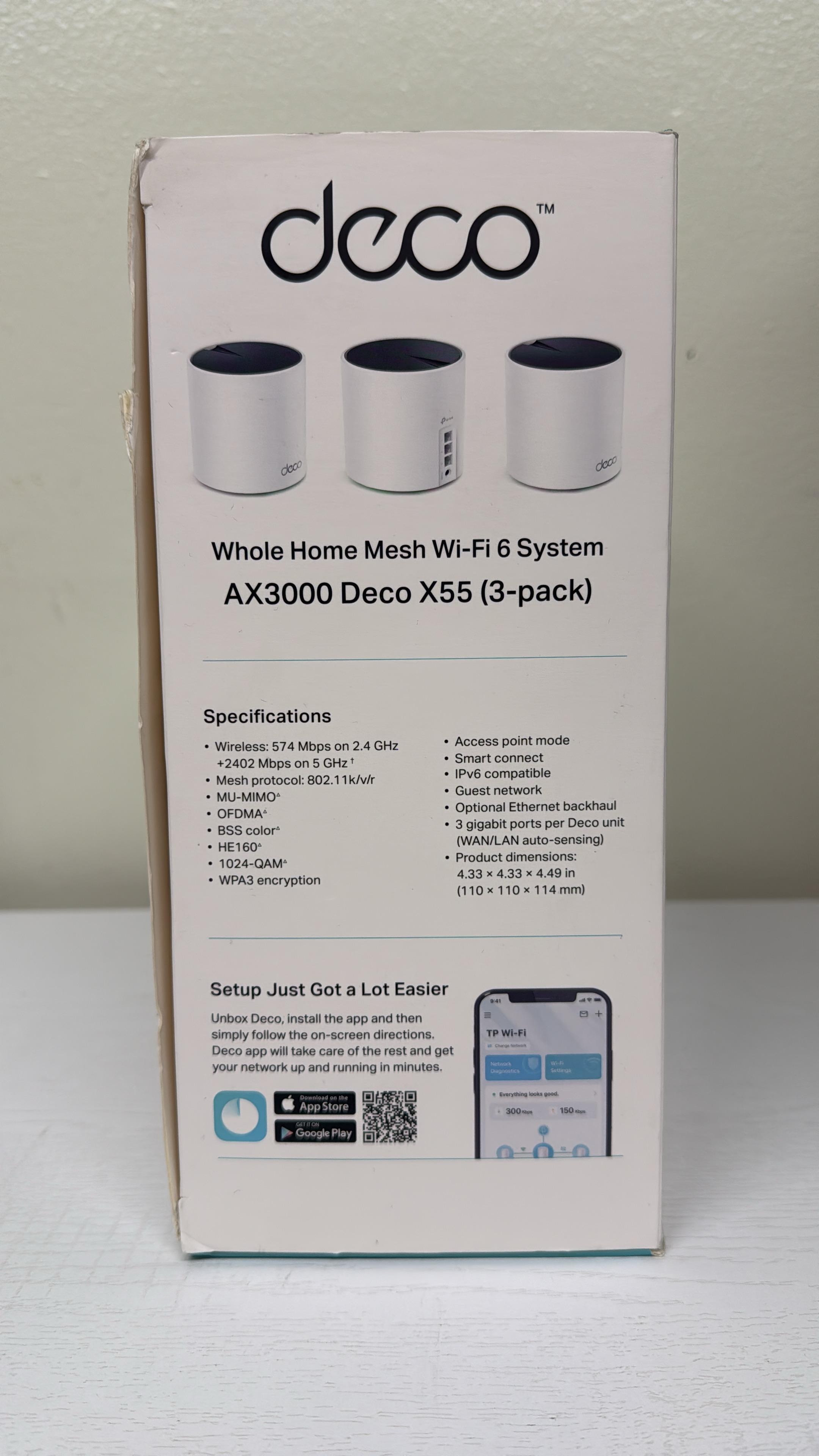 TP-Link Deco AX3000 WiFi 6 Mesh System (Deco X55) – 3-Pack (Open Box)