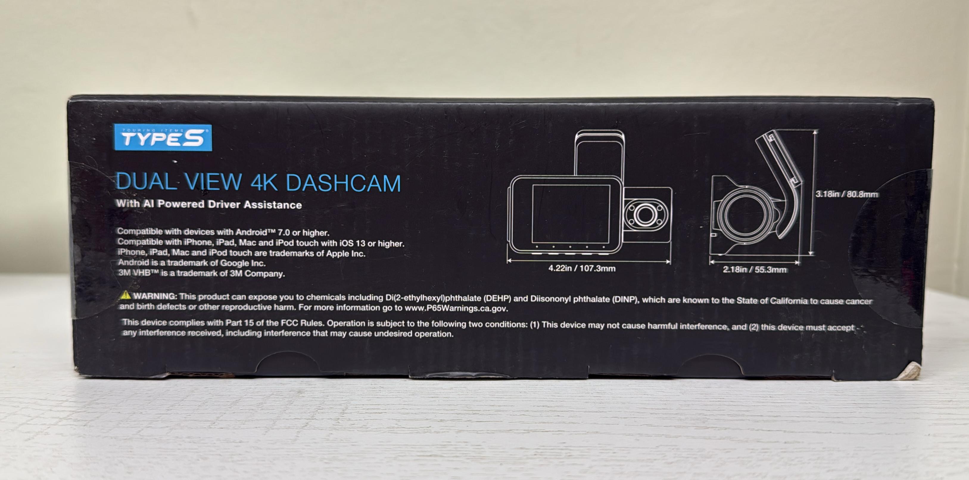 Type S T401 4K Dual View Dash Cam: AI-Powered Safety and Surveillance (Light used)